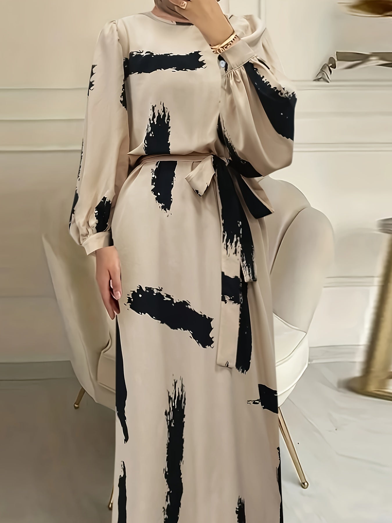 120 | Brush Print Lace Up Maxi Dress Only