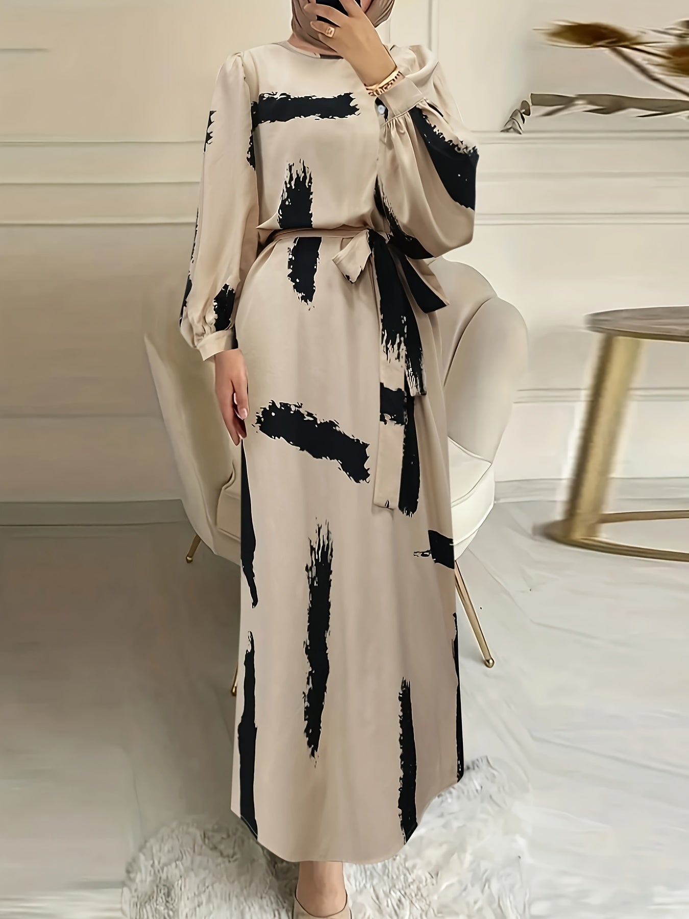 120 | Brush Print Lace Up Maxi Dress Only
