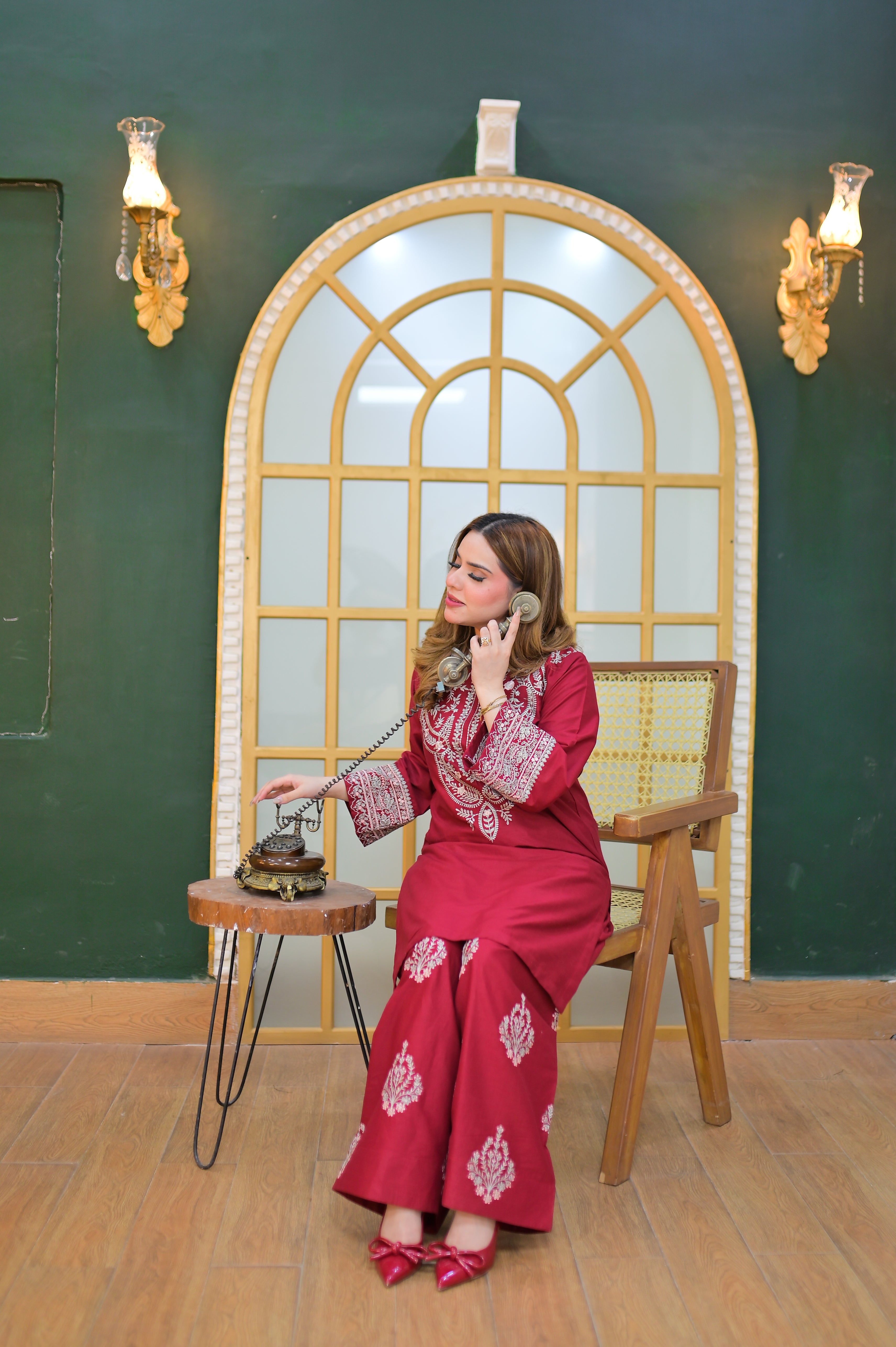 Elegant Embroidered Dress Radish Maroon