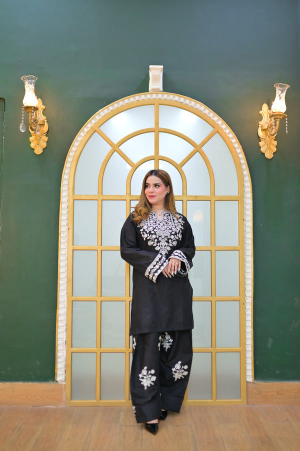 Elegant Embroidered Black Dress