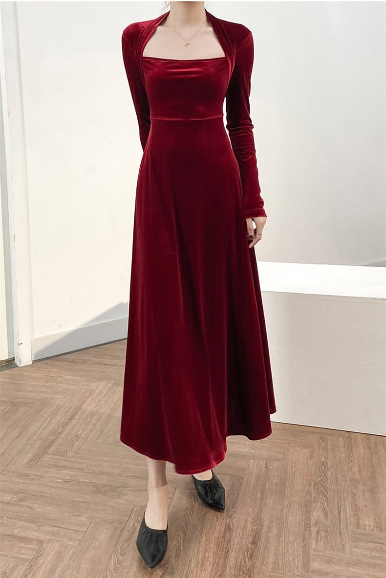 3701 Velvet dress for women, Bridesmaid Dress, Fall Winter Custom Long Sleeve Maxi Dress,