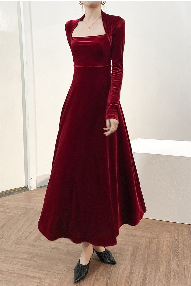 3701 Velvet dress for women, Bridesmaid Dress, Fall Winter Custom Long Sleeve Maxi Dress,