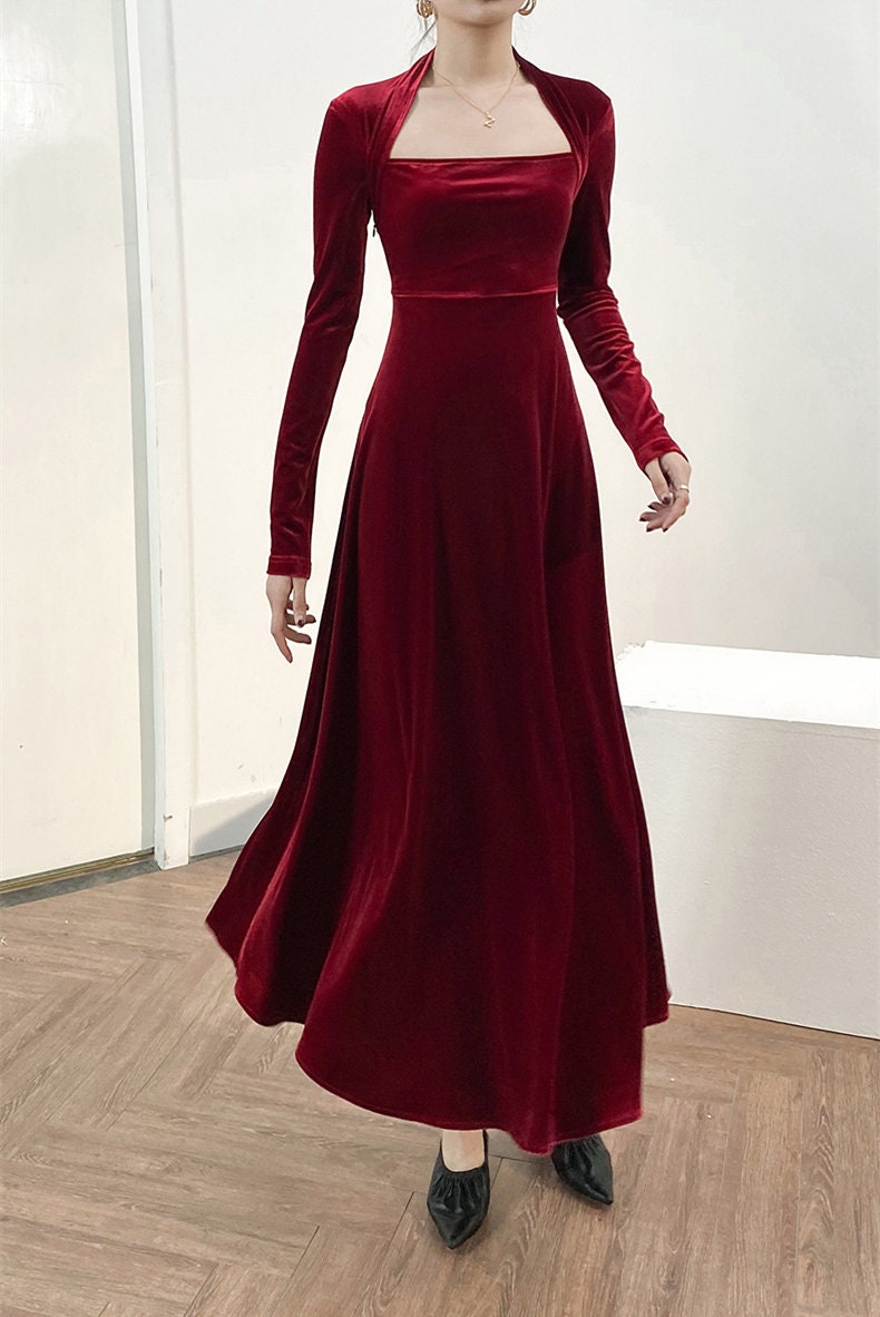 3701 Velvet dress for women, Bridesmaid Dress, Fall Winter Custom Long Sleeve Maxi Dress,