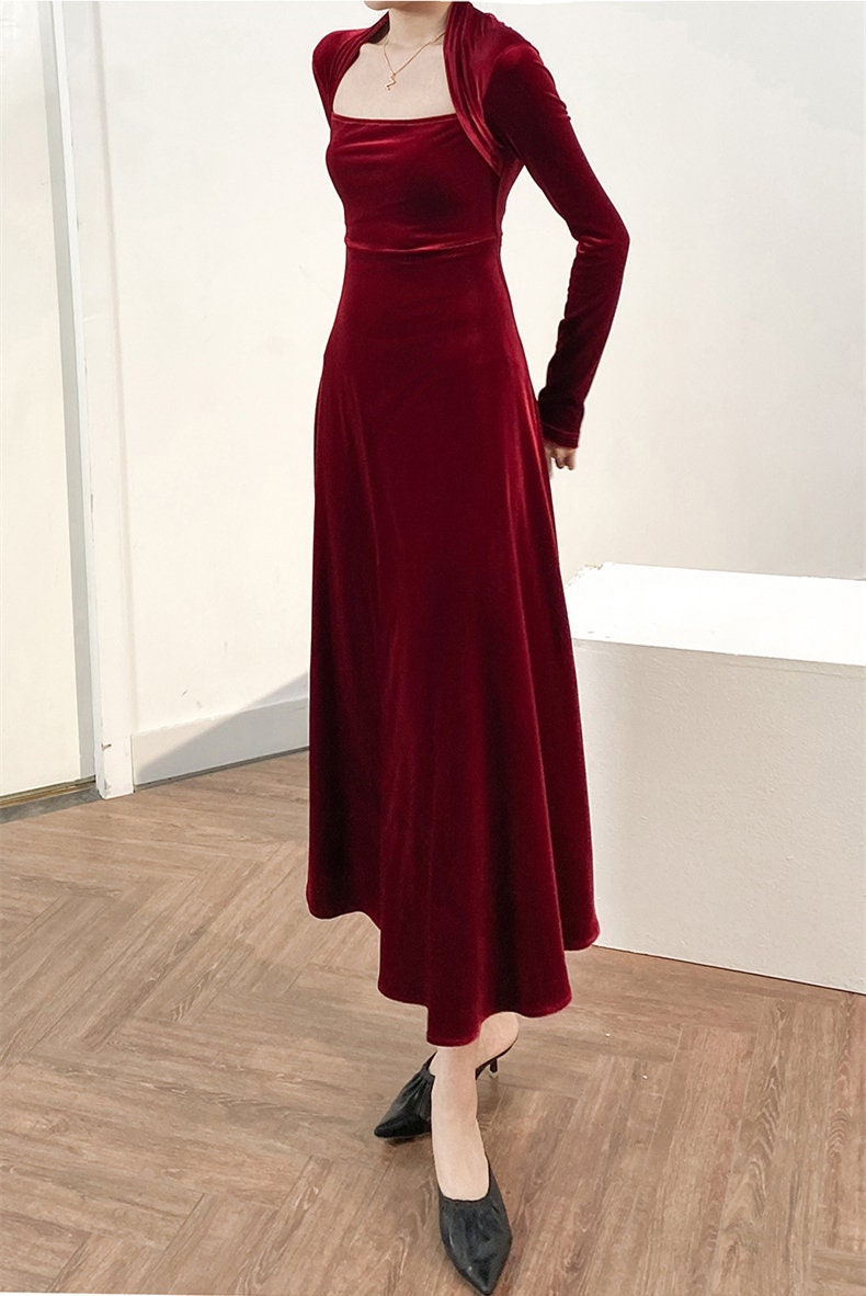 3701 Velvet dress for women, Bridesmaid Dress, Fall Winter Custom Long Sleeve Maxi Dress,